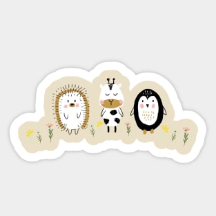 Porcupine, cow, penguin friends Sticker